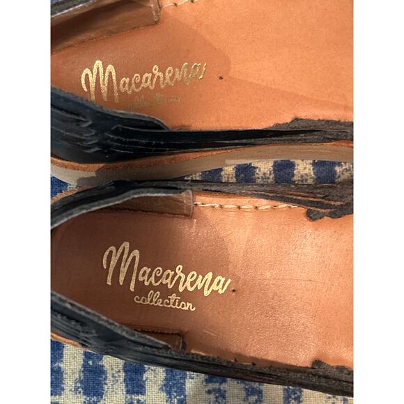 Black Leather Rose Huaraches Espadrilles - Picture 5 of 8